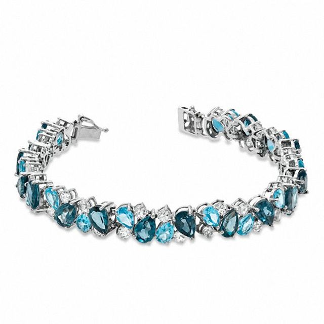 Blue and White Topaz Bracelet in Sterling Silver - 7.25"