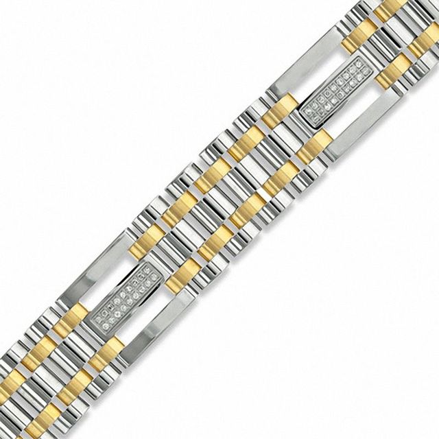 Men's 0.25 CT. T.W. Diamond Bracelet in Two-Tone Stainless Steel - 8.75"|Peoples Jewellers