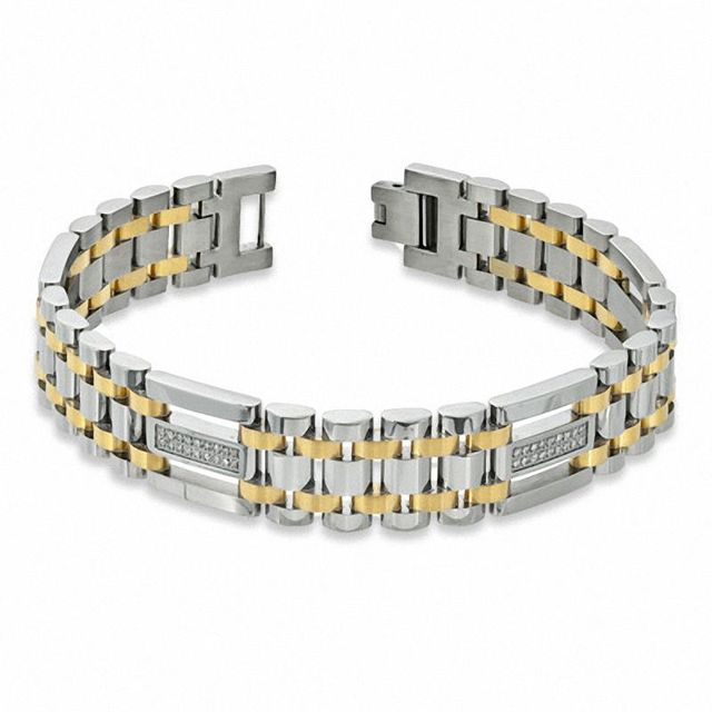 Men's 0.25 CT. T.W. Diamond Bracelet in Two-Tone Stainless Steel - 8.75"|Peoples Jewellers