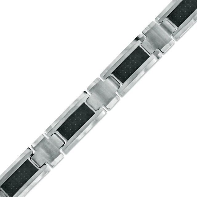 Men's Carbon Fibre Link Bracelet in Tungsten - 8.5"|Peoples Jewellers