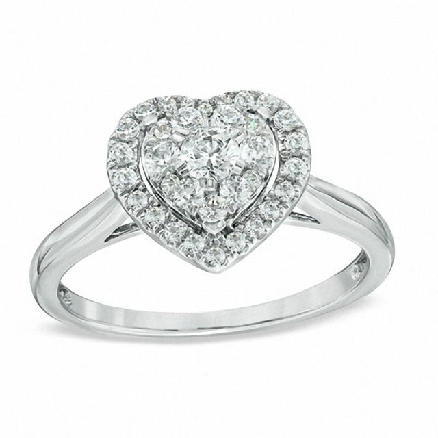 0.50 CT. T.W. Diamond Cluster Heart Frame Engagement Ring in 14K White Gold|Peoples Jewellers