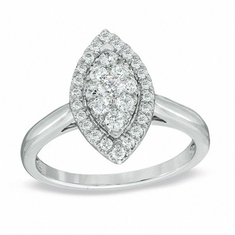 0.50 CT. T.W. Diamond Cluster Marquise Frame Engagement Ring in 14K White Gold|Peoples Jewellers