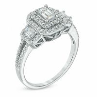 0.95 CT. T.W. Emerald-Cut Diamond Double Frame Past Present Future Ring in 14K White Gold|Peoples Jewellers