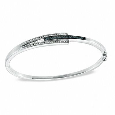 0.50 CT. T.W. Enhanced Blue and White Diamond Triple Row Bangle in Sterling Silver|Peoples Jewellers