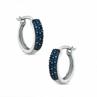 0.10 CT. T.W. Enhanced Blue Diamond Hoop Earrings in Sterling Silver|Peoples Jewellers