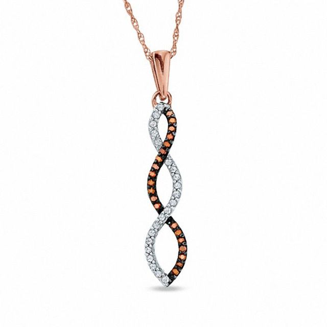 0.11 CT. T.W. Enhanced Cognac and White Diamond Winding Drop Pendant in 10K Rose Gold