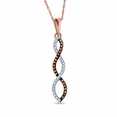 0.11 CT. T.W. Enhanced Cognac and White Diamond Winding Drop Pendant in 10K Rose Gold|Peoples Jewellers