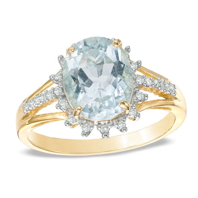 Oval Aquamarine and 0.11 CT. T.W. Diamond Ring in 10K Gold|Peoples Jewellers