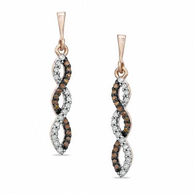 0.15 CT. T.W. Enhanced Cognac and White Diamond Winding Drop Earrings in 10K Rose Gold|Peoples Jewellers