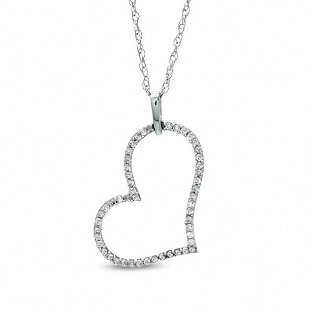 0.09 CT. T.W. Diamond Tilted Heart Pendant in 10K White Gold|Peoples Jewellers