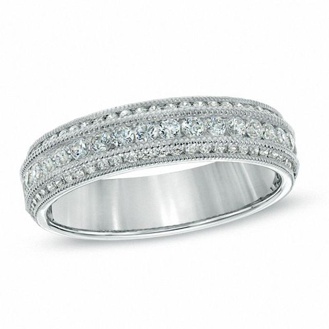 0.50 CT. T.W. Diamond Three Row Vintage-Style Wedding Band in 14K White Gold|Peoples Jewellers