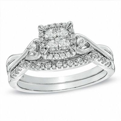 0.33 CT. T.W. Quad Diamond Twist Shank Bridal Set in 10K White Gold|Peoples Jewellers