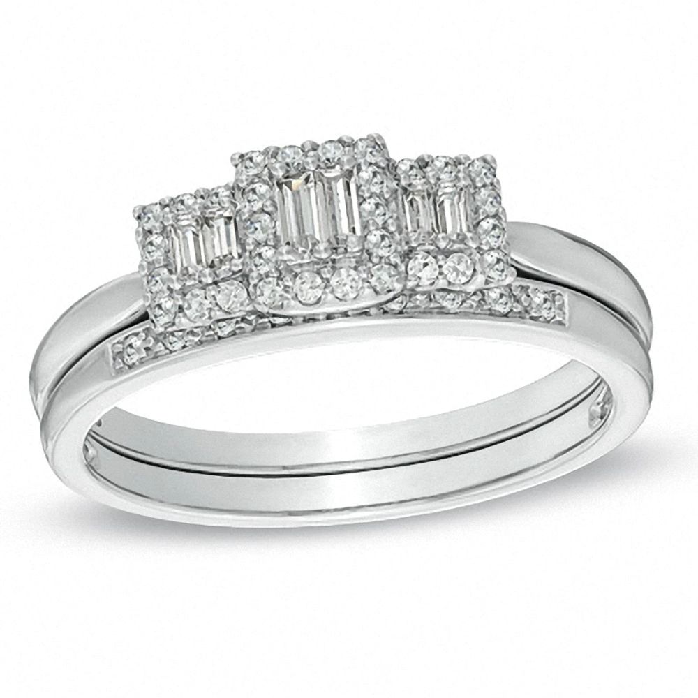 0.20 CT. T.W. Baguette Diamond Three Stone Frame Ring in 10K White Gold|Peoples Jewellers