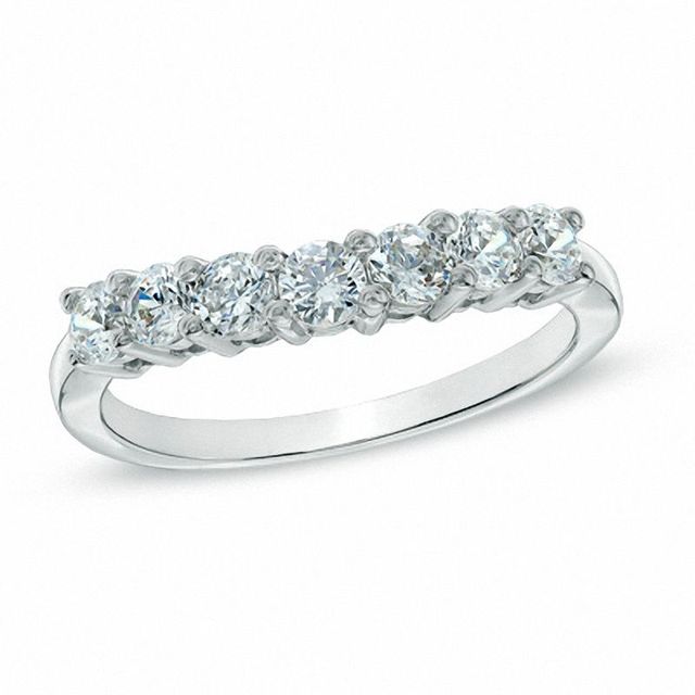 0.70 CT. T.W. Diamond Seven Stone Wedding Band in 14K White Gold|Peoples Jewellers