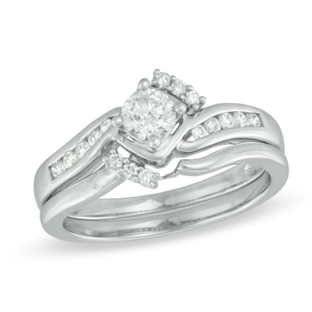 0.50 CT. T.W. Diamond Tilted Bypass Bridal Set in 10K White Gold|Peoples Jewellers