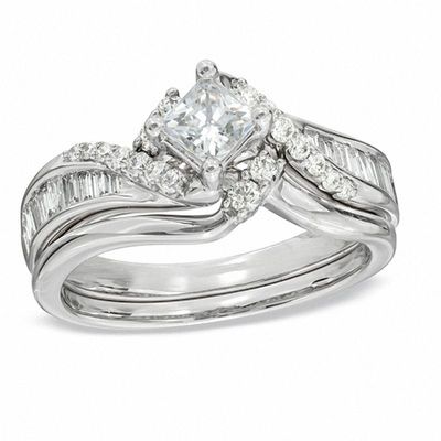 1.00 CT. T.W. Princess-Cut Diamond Bypass Bridal Set in 14K White Gold|Peoples Jewellers