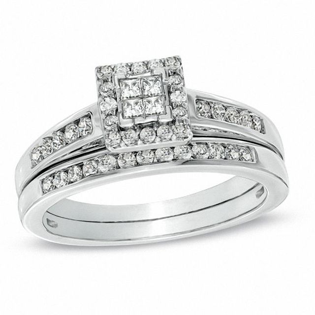 0.50 CT. T.W. Quad Princess-Cut Diamond Bridal Set in 10K White Gold|Peoples Jewellers