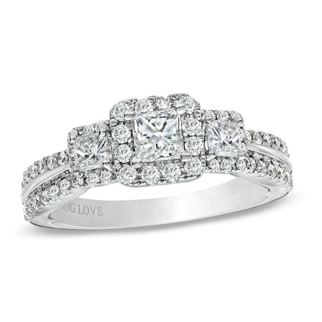 Vera Wang Love Collection CT. T.W. Princess-Cut Diamond Three Stone Engagement Ring in 14K White Gold|Peoples Jewellers