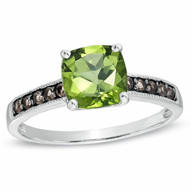 7.0mm Cushion-Cut Peridot and Smoky Quartz Frame Ring in 10K White Gold|Peoples Jewellers