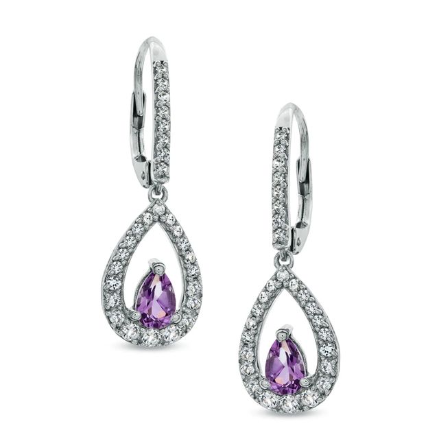 Pear-Shaped Amethyst and White Lab-Created Sapphire Earrings in Sterling Silver|Peoples Jewellers