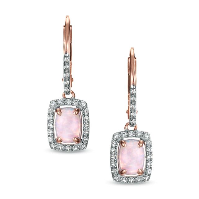Cushion-Cut Lab-Created Opal and White Sapphire Earrings in Sterling Silver with 14K Rose Gold Plate|Peoples Jewellers