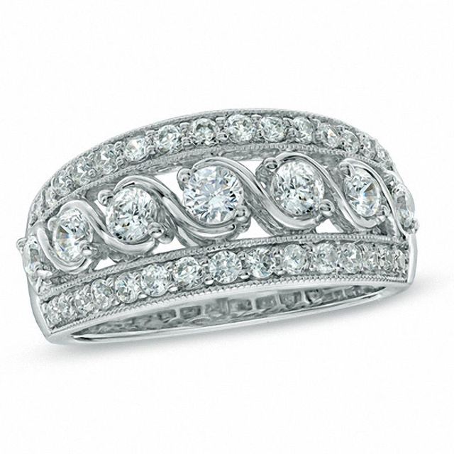 1.00 CT. T.W. Diamond Seven Stone Vintage-Style Ring in 14K White Gold|Peoples Jewellers