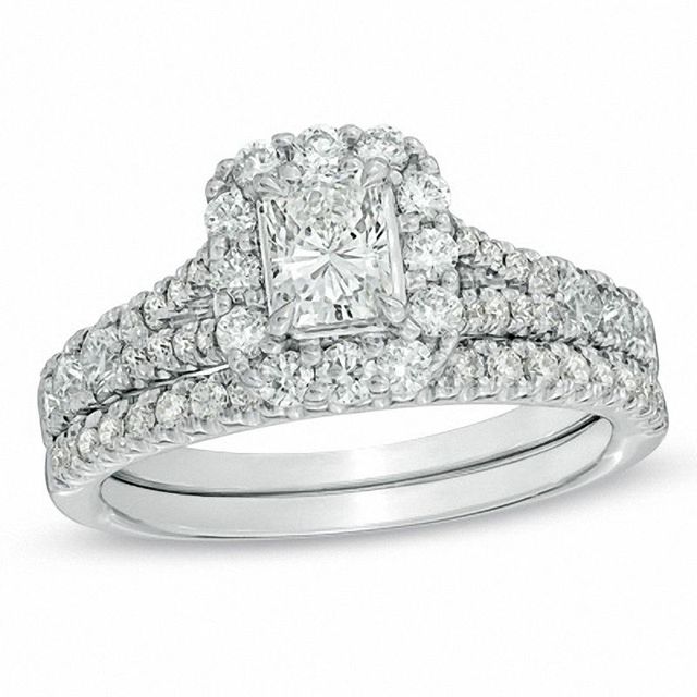 1.50 CT. T.W. Certified Radiant-Cut Diamond Frame Bridal Set in 14K White Gold (I/I1)|Peoples Jewellers