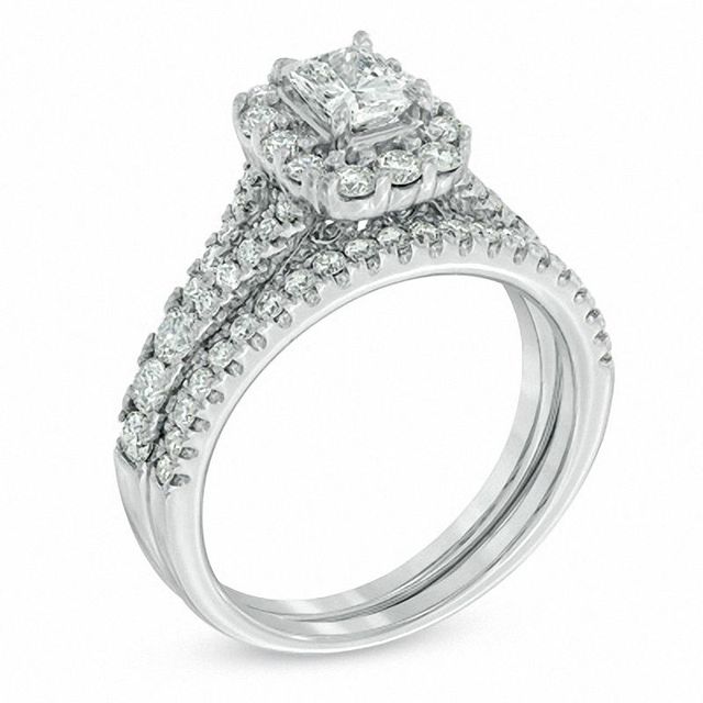 1.50 CT. T.W. Certified Radiant-Cut Diamond Frame Bridal Set in 14K White Gold (I/I1)