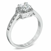 0.84 CT. T.W. Certified Canadian Cushion-Cut Diamond Frame Engagement Ring in 14K White Gold (I/I1)|Peoples Jewellers
