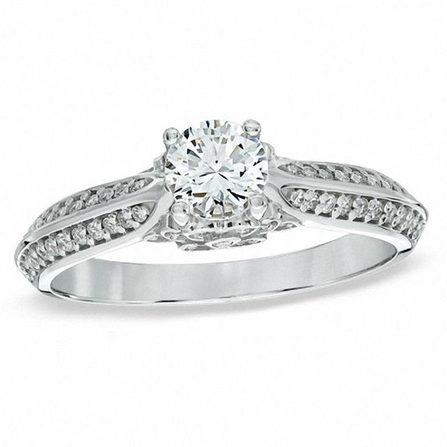 0.80 CT. T.W. Certified Canadian Diamond Floral Engagement Ring in 14K White Gold (I/I1)|Peoples Jewellers