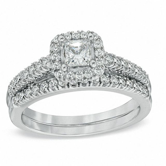 1.00 CT. T.W. Princess-Cut Diamond Frame Bridal Set in 14K White Gold