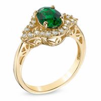 Oval Lab-Created Emerald and White Sapphire Ring in 10K Gold|Peoples Jewellers