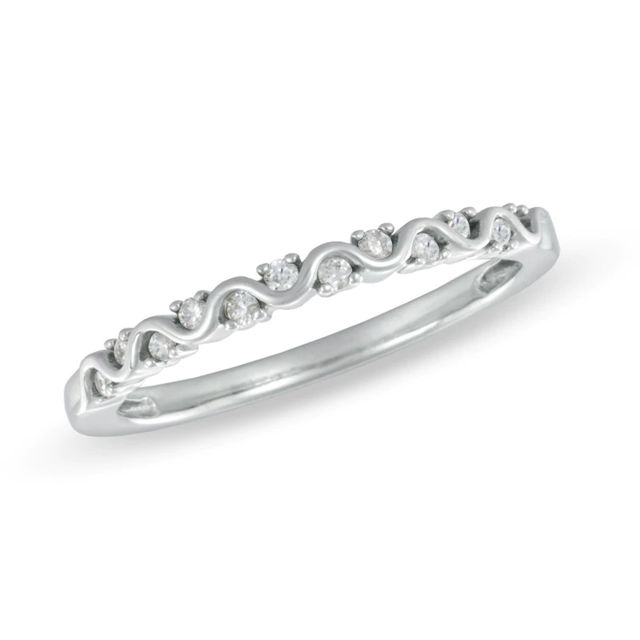 0.10 CT. T.W. Diamond Wavy Anniversary Band in 10K White Gold