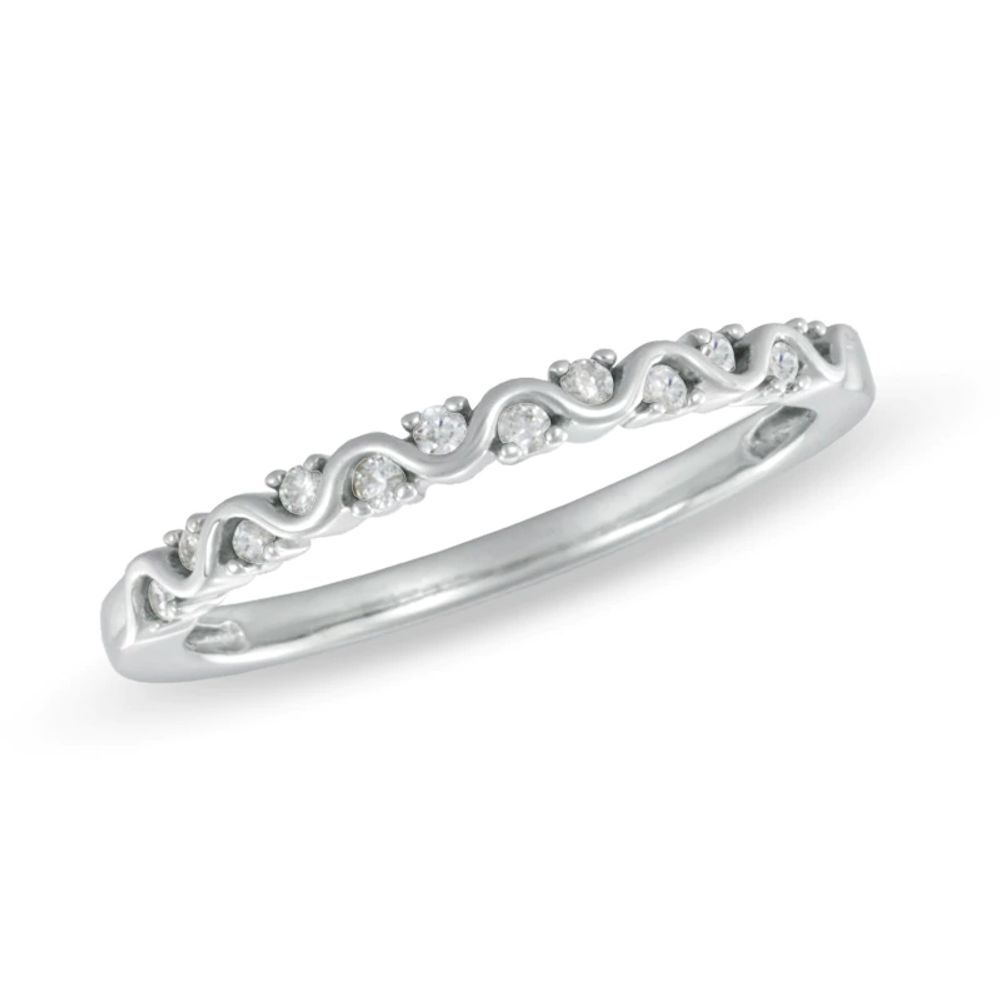 0.10 CT. T.W. Diamond Wavy Anniversary Band in 10K White Gold|Peoples Jewellers