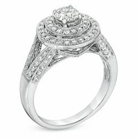 1.00 CT. T.W. Diamond Double Frame Vintage-Style Engagement Ring in 14K White Gold|Peoples Jewellers