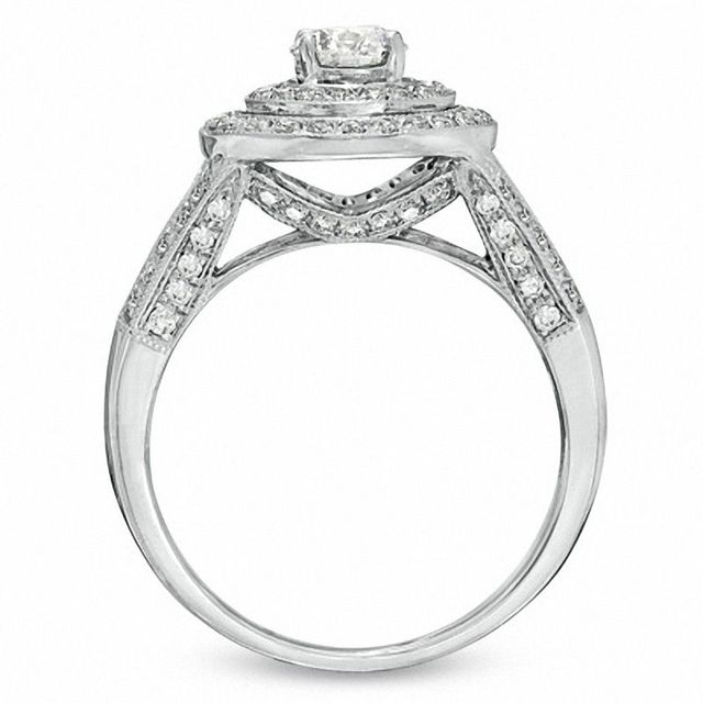 1.00 CT. T.W. Diamond Double Frame Vintage-Style Engagement Ring in 14K White Gold|Peoples Jewellers