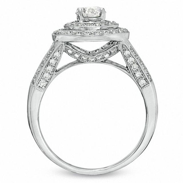 1.00 CT. T.W. Diamond Double Frame Vintage-Style Engagement Ring in 14K White Gold