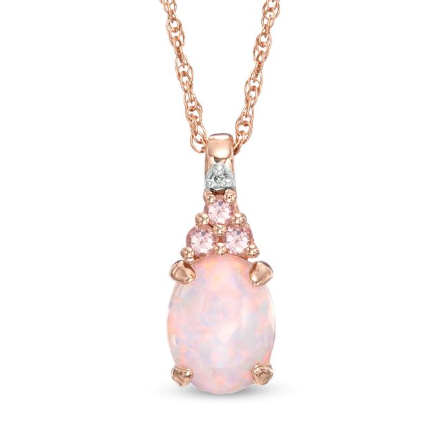 Oval Lab-Created Opal, White Sapphire and Pink Tourmaline Pendant in Sterling Silver with 14K Rose Gold Plate