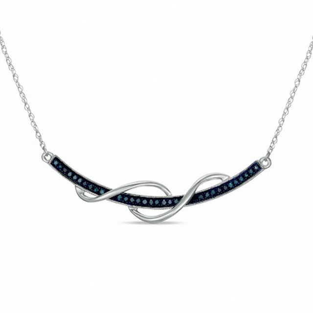 0.15 CT. T.W. Enhanced Blue Diamond Ribbon Necklace in Sterling Silver - 16"|Peoples Jewellers