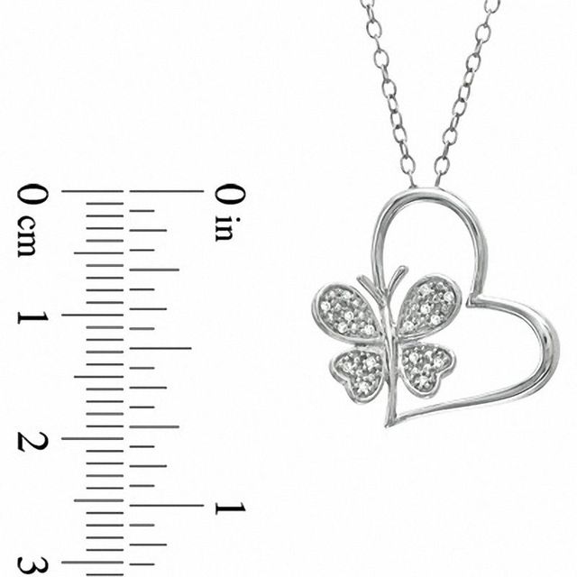 0.04 CT. T.W. Diamond Tilted Heart with Butterfly Pendant in Sterling Silver|Peoples Jewellers