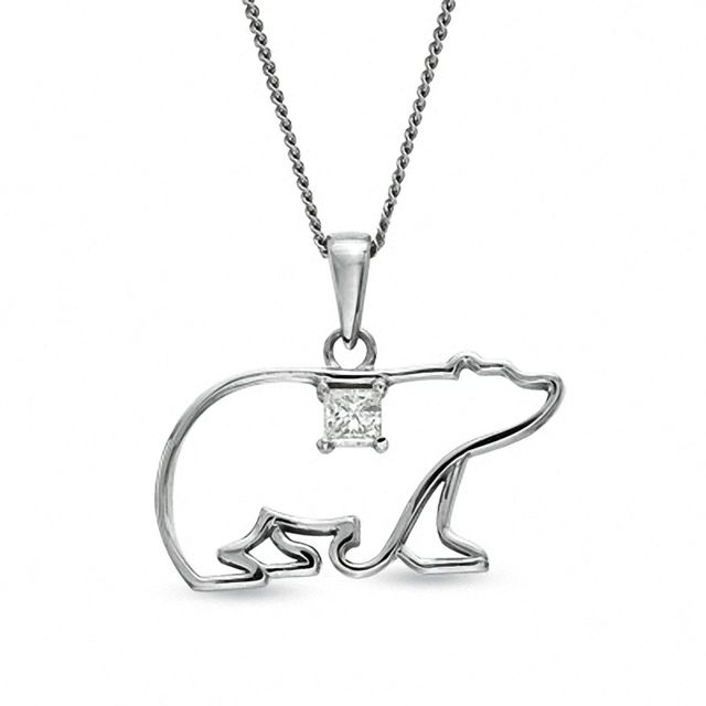 0.08 CT. Certified Canadian Princess-Cut Diamond Polar Bear Pendant in 14K White Gold (I/I2)