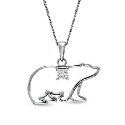 0.08 CT. Certified Canadian Princess-Cut Diamond Polar Bear Pendant in 14K White Gold (I/I2)|Peoples Jewellers