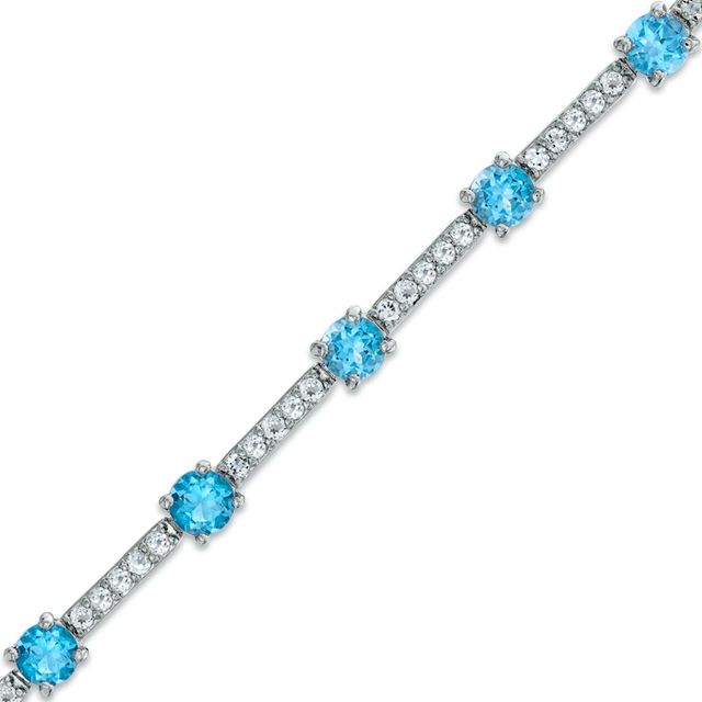 Swiss Blue Topaz and White Topaz Bracelet in Sterling Silver - 7.25"|Peoples Jewellers