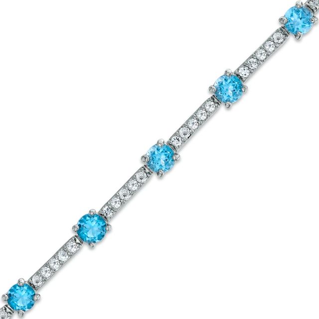 Swiss Blue Topaz and White Topaz Bracelet in Sterling Silver - 7.25"