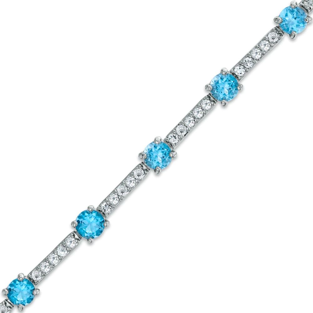 Swiss Blue Topaz and White Topaz Bracelet in Sterling Silver - 7.25"|Peoples Jewellers