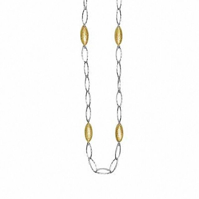 Charles Garnier Station Link Necklace in Sterling Silver with 18K Gold Plate - 24"|Peoples Jewellers