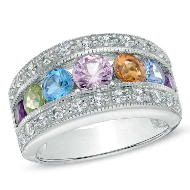 Multi-Gemstone and White Topaz Ring in Sterling Silver|Peoples Jewellers
