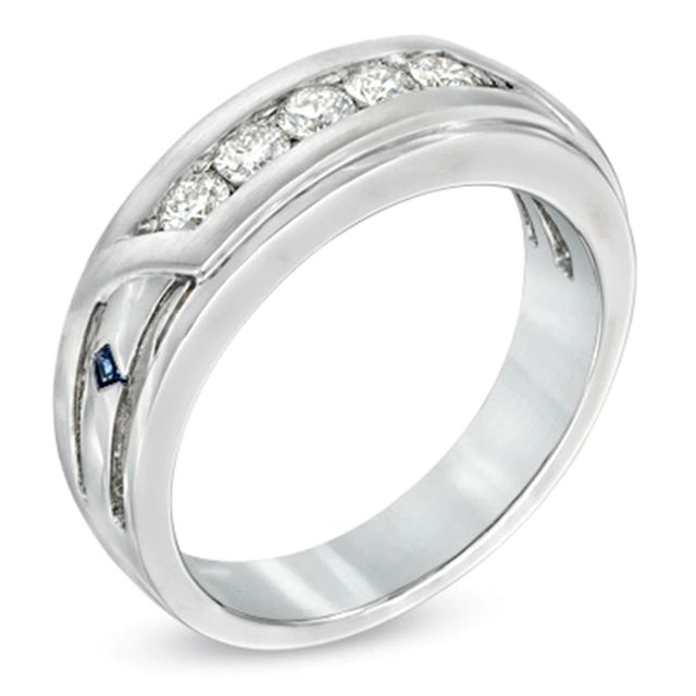 Vera Wang Love Collection Men's 0.45 CT. T.W. Diamond Slant Wedding Band in 14K White Gold
