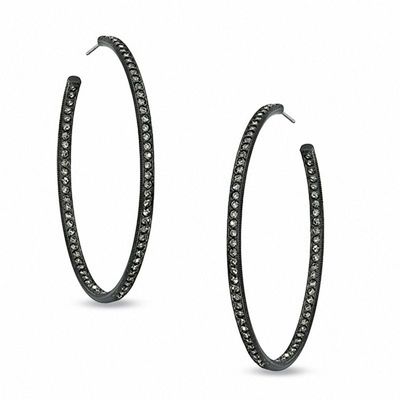 AVA Nadri Crystal Inside-Out Hoop Earrings in Hematite Grey Plated Brass|Peoples Jewellers