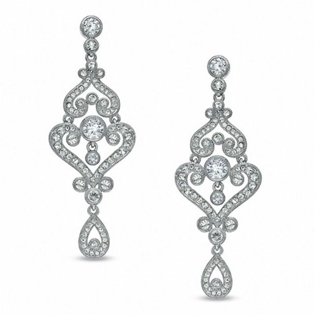 AVA Nadri Crystal Chandelier Earrings in White Rhodium Brass|Peoples Jewellers
